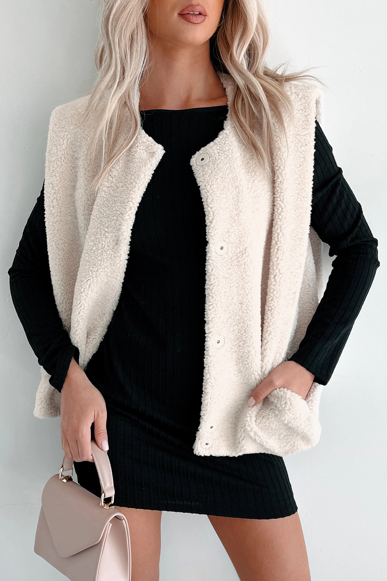 Took A Chance Oversized Sherpa Vest (Cream) Noise Reduced Fabrics Reinforced Seam Durability