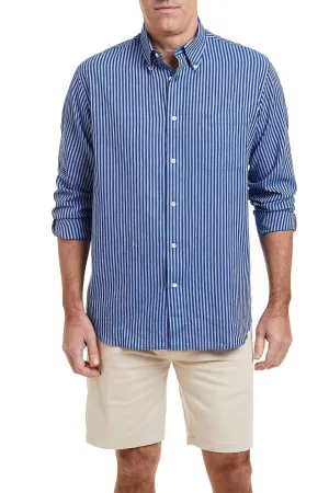 UV Protective Layer Chase Shirt Linen Navy & Blue Stripe