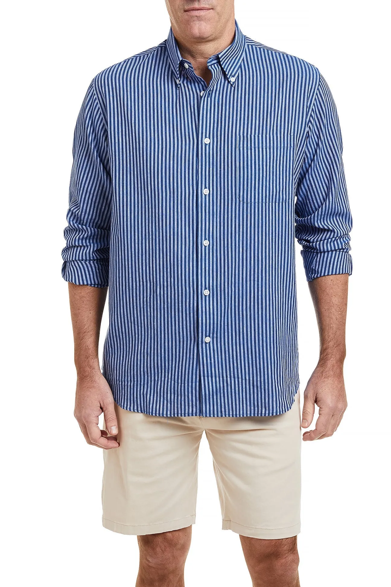 Chase Shirt Linen Navy & Blue Stripe Recycled Polyester