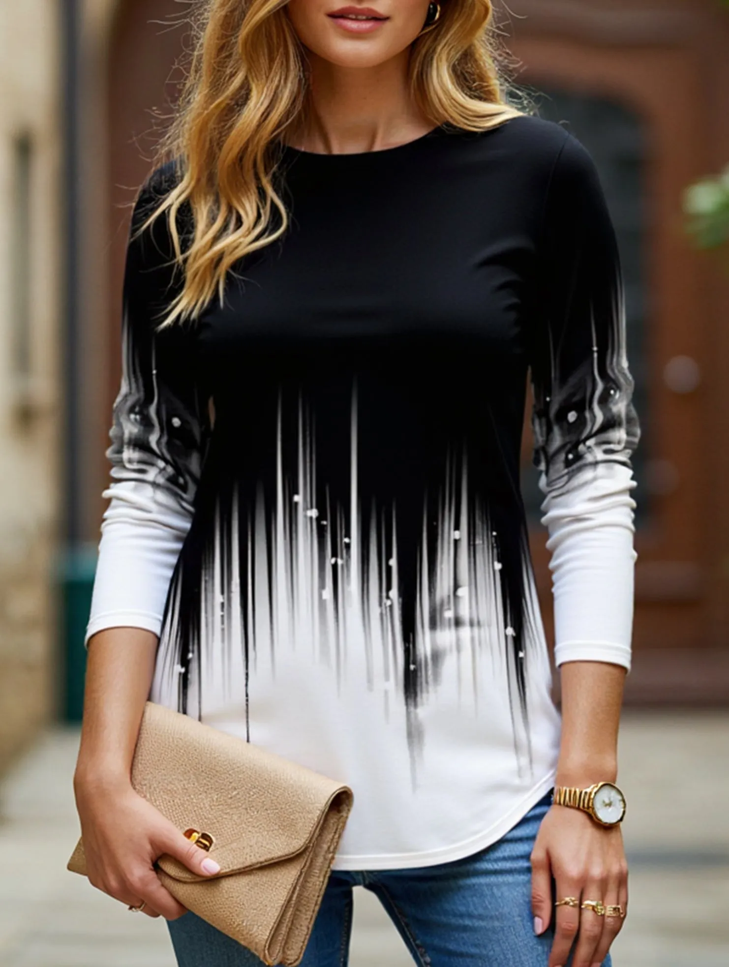 Casual round neck long sleeve loose pullover shirt Casual Style