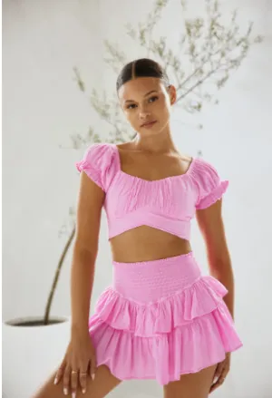 flowy silhouette Celebrity Style Blanco By Nature Ruffle Skirt