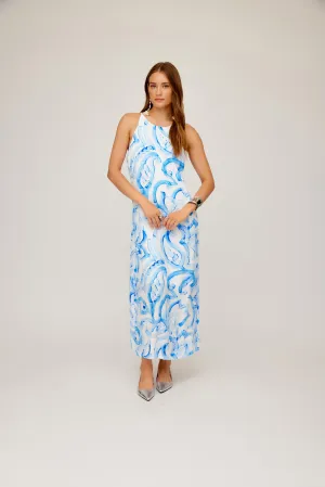 Sera A Line Midi Painted Paisley Print Soft Movement Color-Blocked