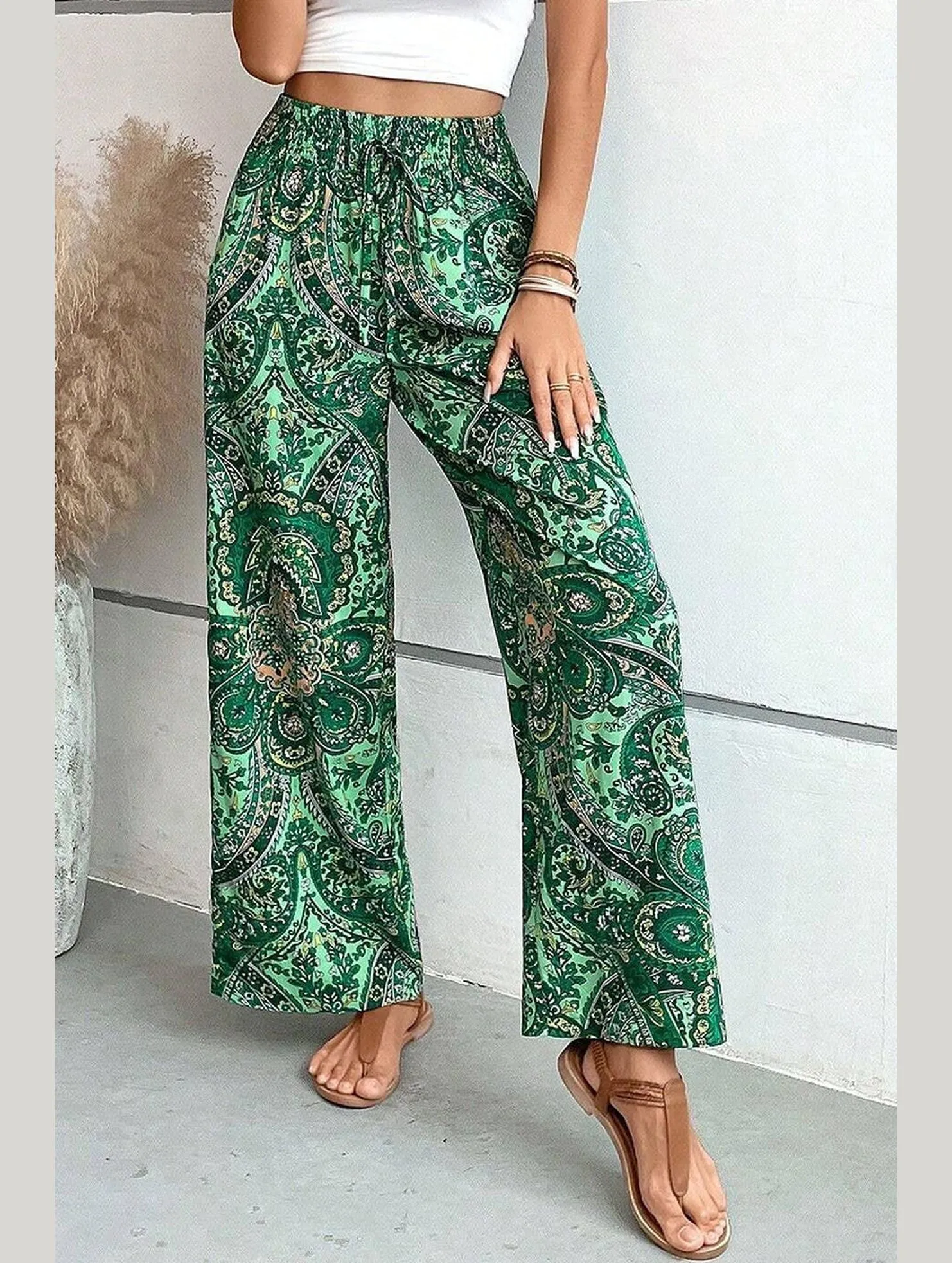 ElasticWaist All-in-one printed elastic-waisted wide-leg pants_CWBLP0726