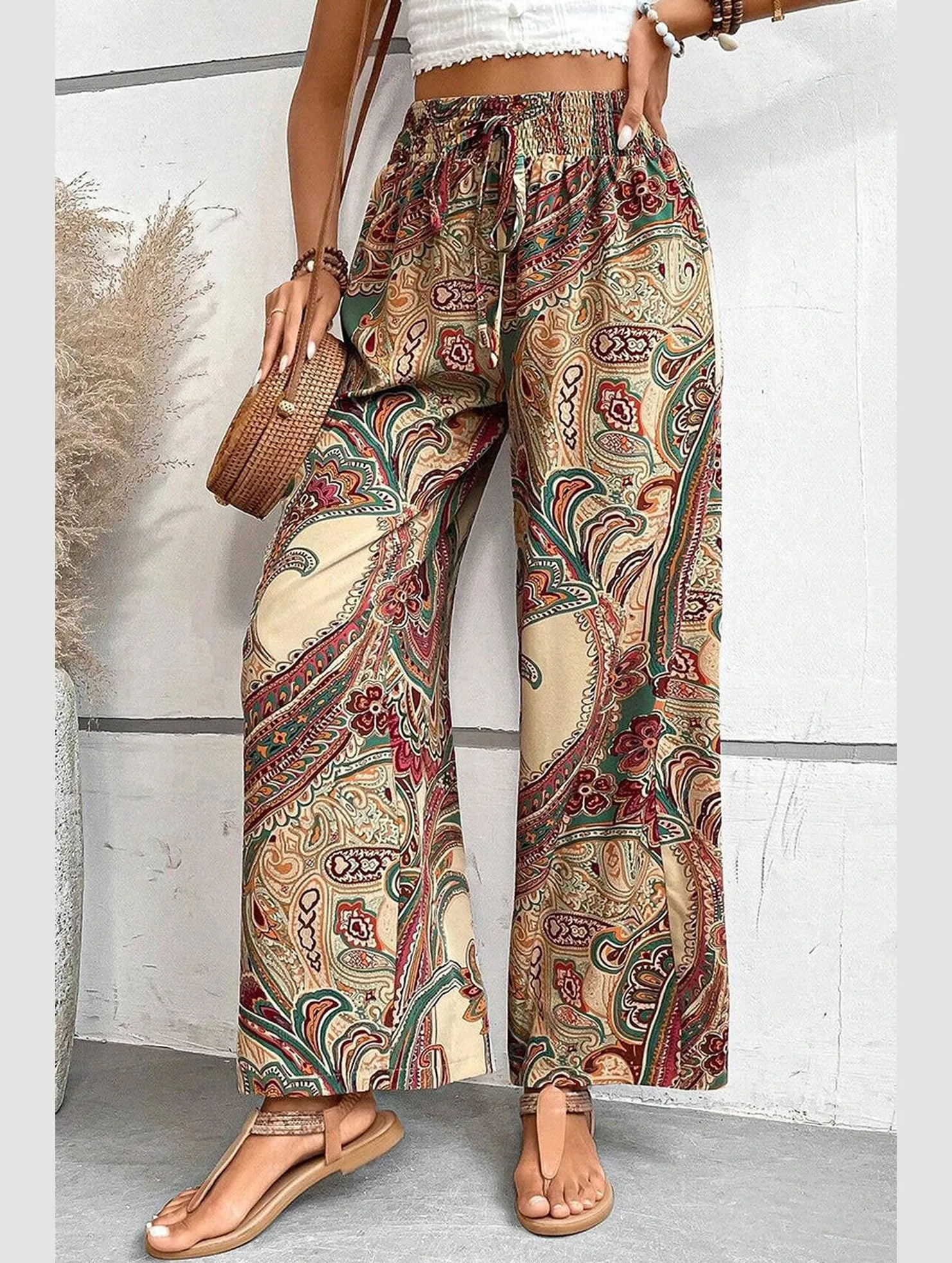 All-in-one printed elastic-waisted wide-leg pants_CWBLP0726 Everyday Ease