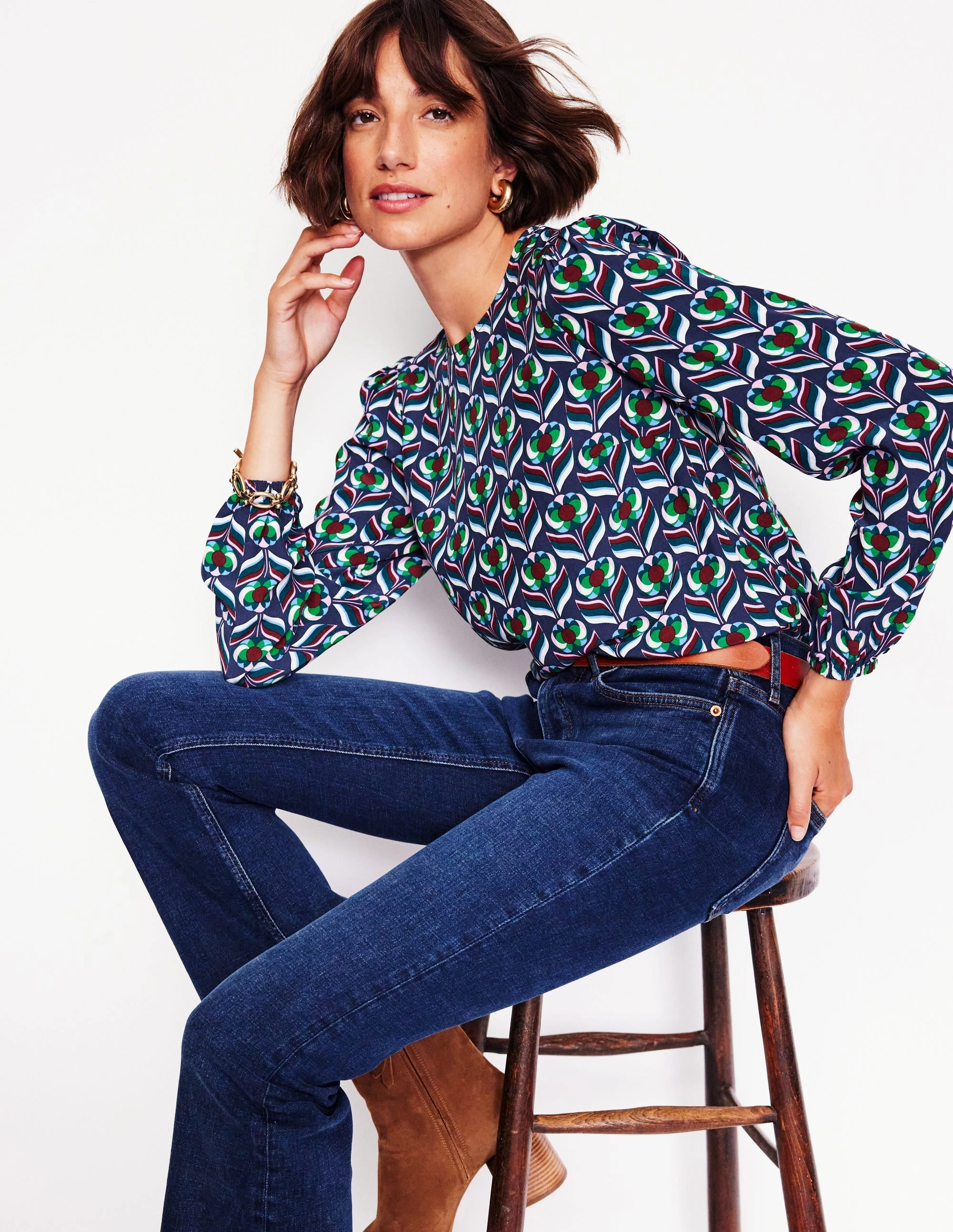 BoxySilhouette Silicone Print Detail Easy Printed Top-Kingfisher Blue, Blossom Stamp