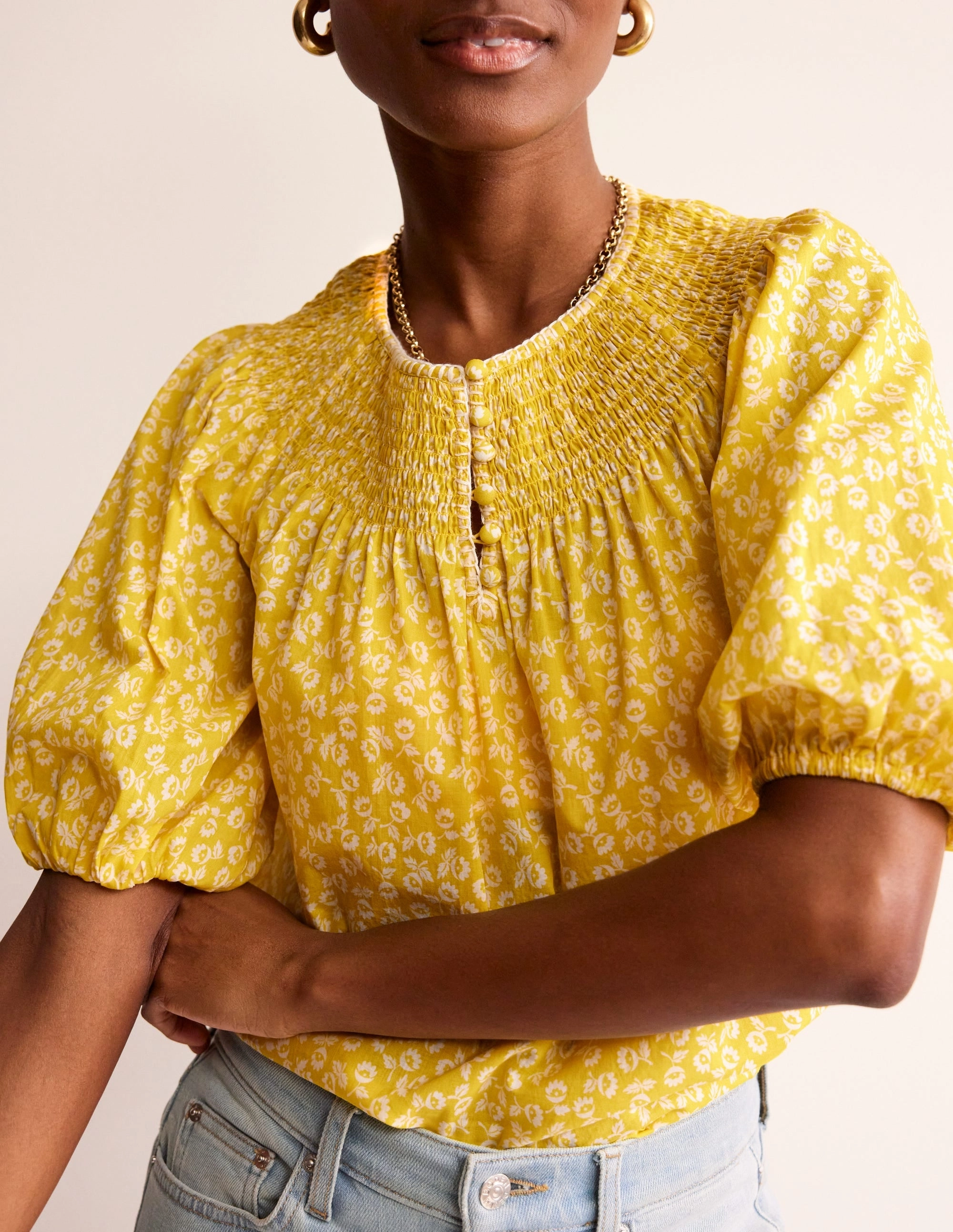 Easy Stitch Detail Top-Passion Fruit, Ditsy Bud Stain Repellent Coating MoistureControl