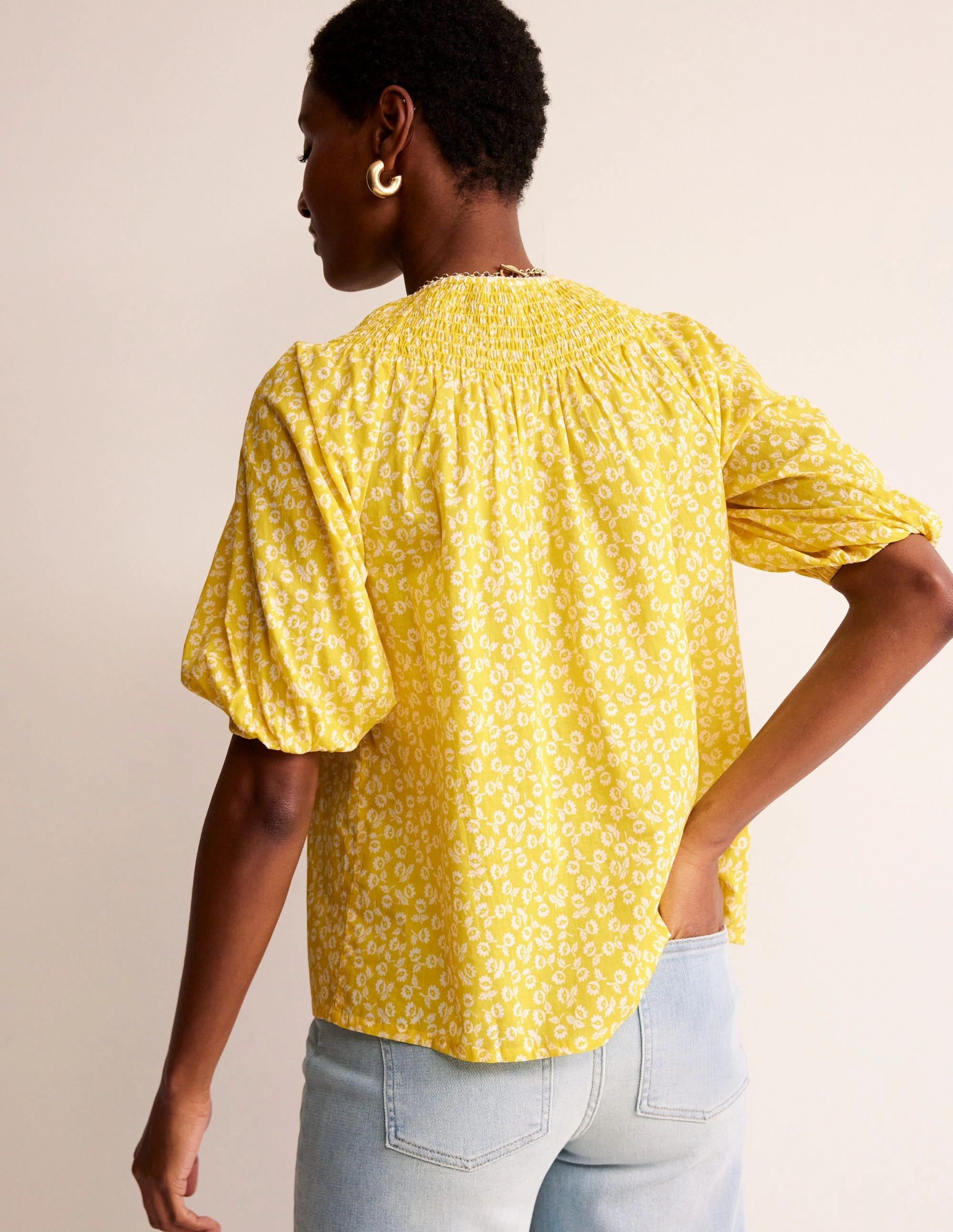 Neutral Tone Stitching Chic Sweater Easy Stitch Detail Top-Passion Fruit, Ditsy Bud