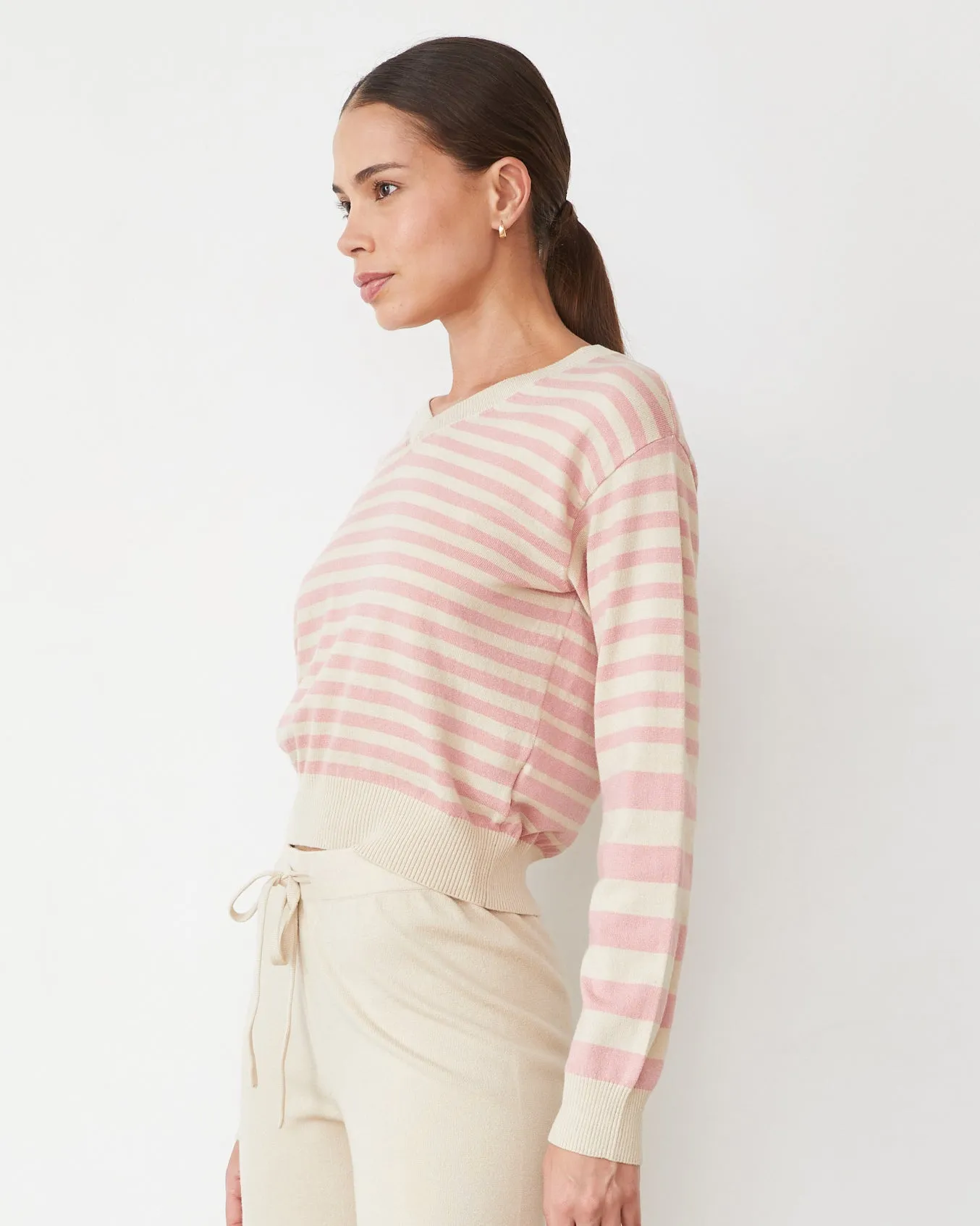 Lightknit Stripe V Neck Non Restrictive Collar
