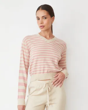 Lightknit Stripe V Neck HiddenStoragePocket Two Tone Texture Effect