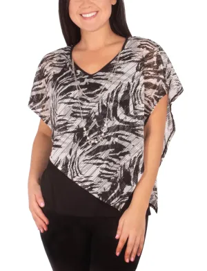 Hypoallergenic Inner Layer Petite Burnout Poncho Top With Removable Necklace
