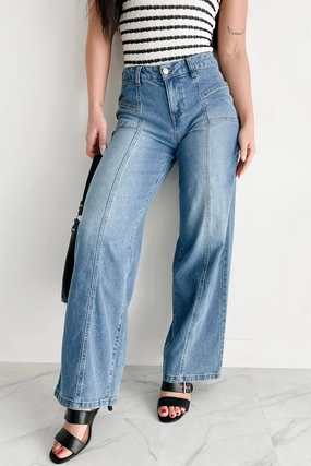 Curved Hem Sustainable Manufacturing Process Ivana High Rise Wide Leg Almost Famous Jeans (Medium)