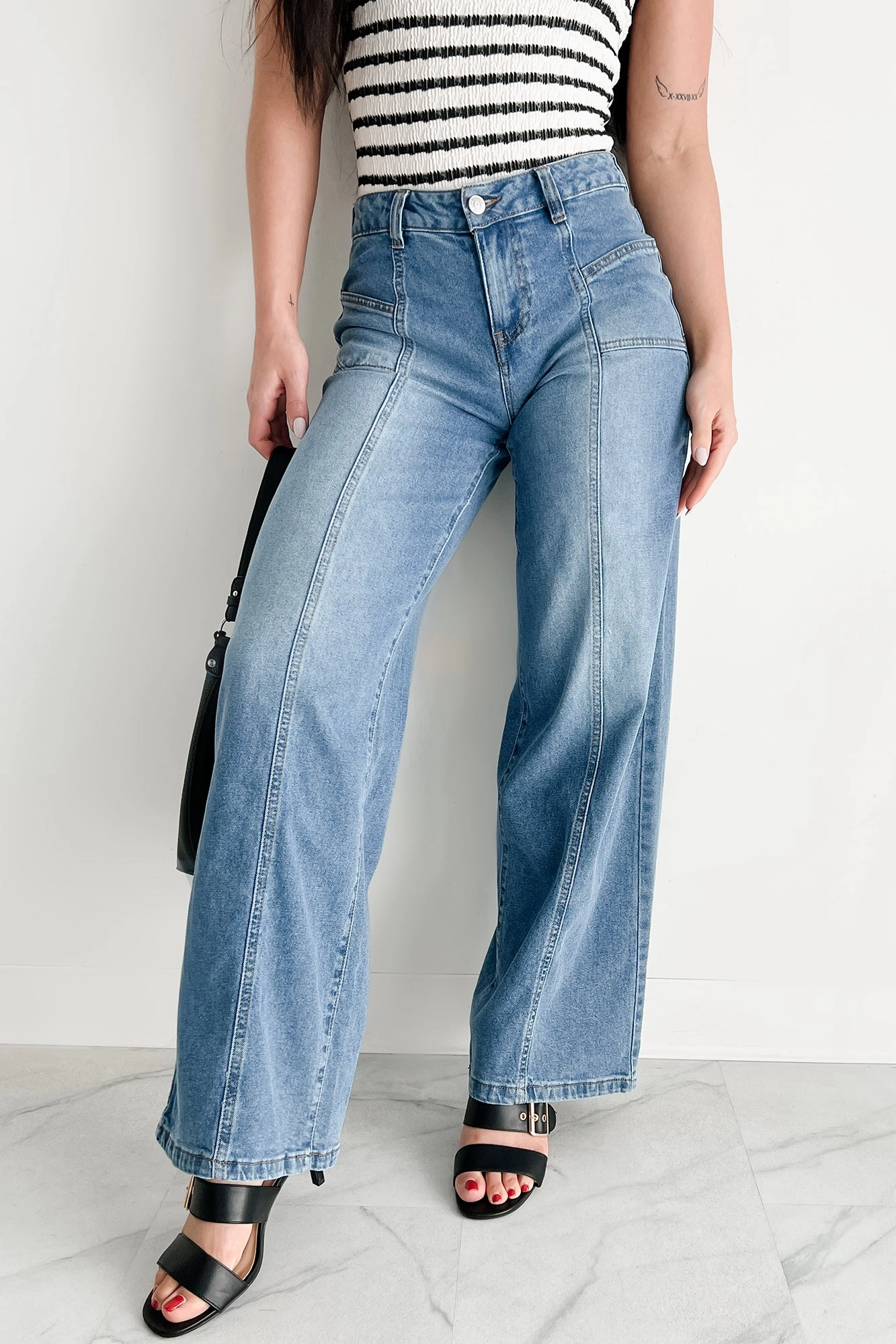 Curved Hem Sustainable Manufacturing Process Ivana High Rise Wide Leg Almost Famous Jeans (Medium)