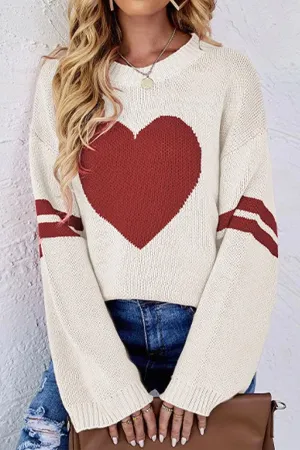 Quick-Dry Fabric WOMEN OVERSIZED HEART PRINTING RIBBED PULLOVER TOP