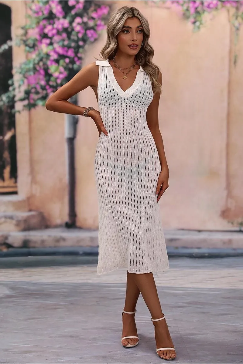 COLLARED DRESS STYLE KNIT COVER UP High Stretch Fabric