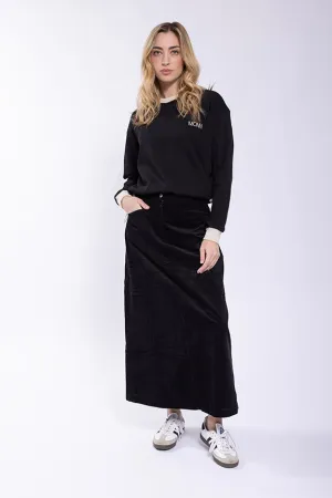 Crochet Style Latitude Black Corduroy Skirt LA344B