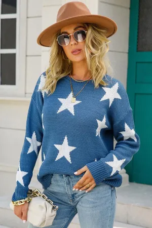 WOMENS STAR PATTERN SWEATER TOP LightweightConstruction