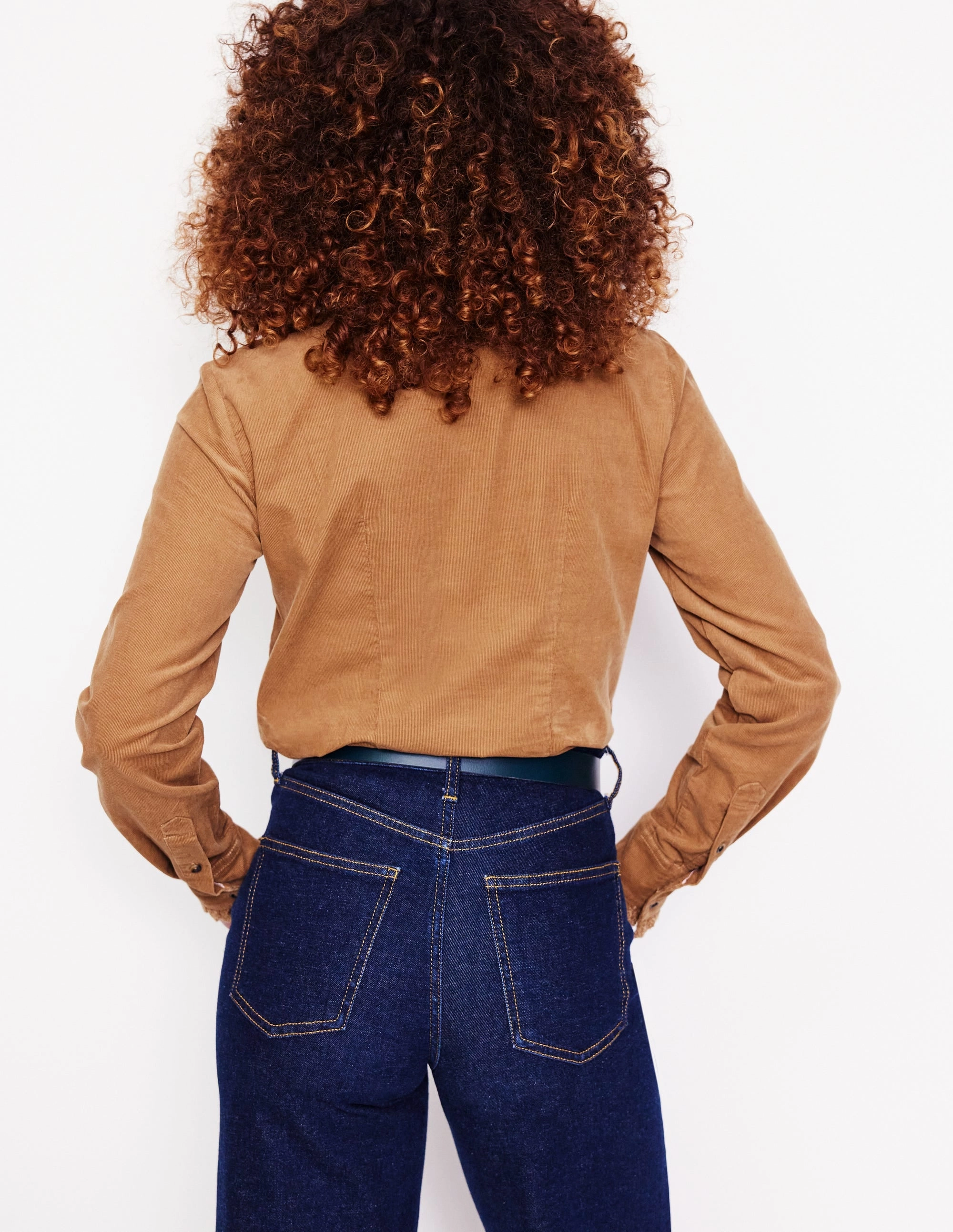 Relaxed Look Reflective details Phoebe Cord Shirt-Camel