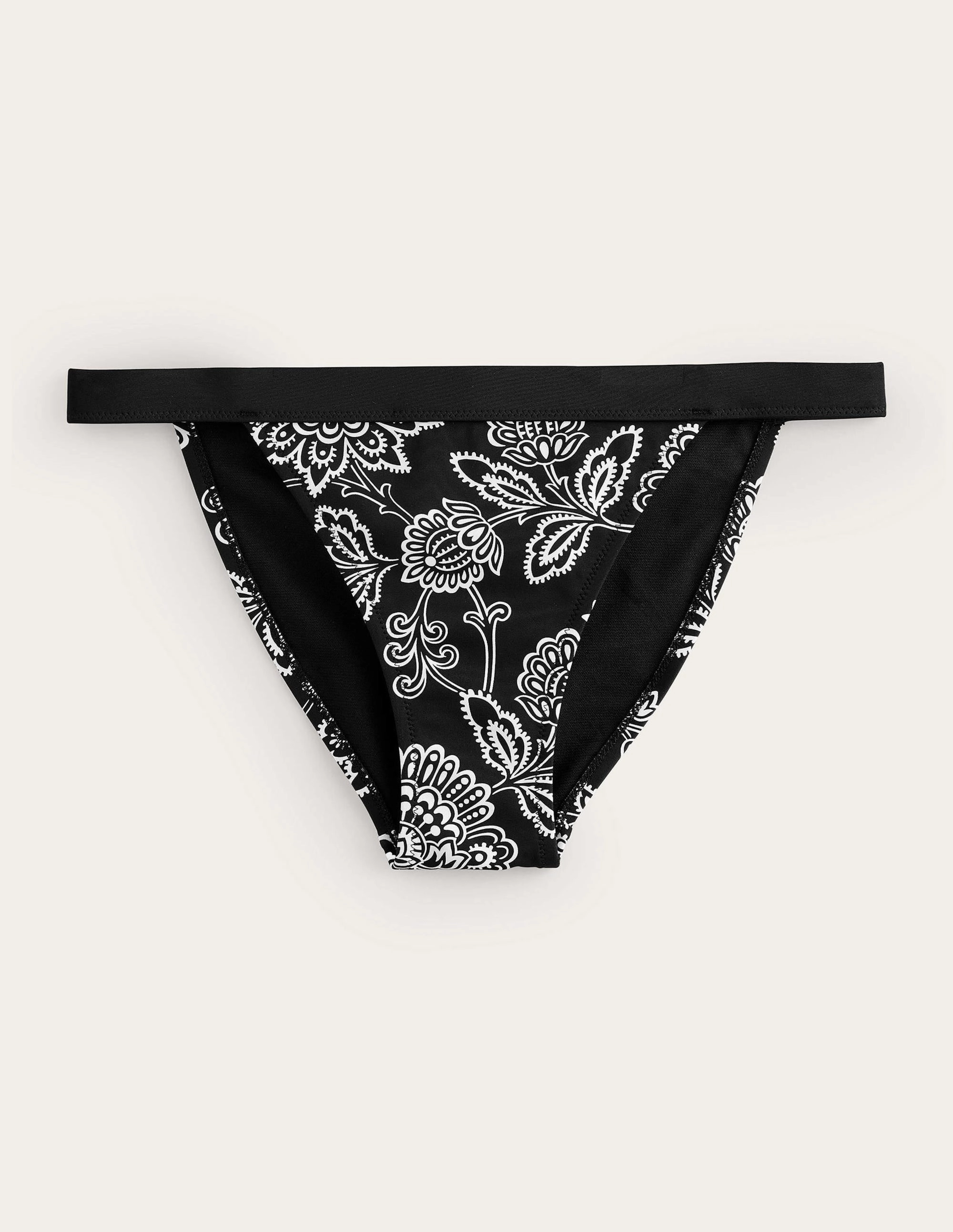 Tanga Bikini Bottoms-Black, White Floral Abrasion Resistant Panels