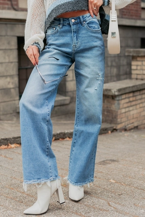 Everyday Fashion Zari High Rise Straight Leg Mica Denim Jeans (Medium)