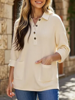 Oversize waffle-weave sweatshirt for women Relaxed Sweatshirt Anti Odor Treatment