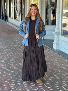 Contrast Stitch Accent Curved Hemline Dear John Minah Denim Jacket in Santos