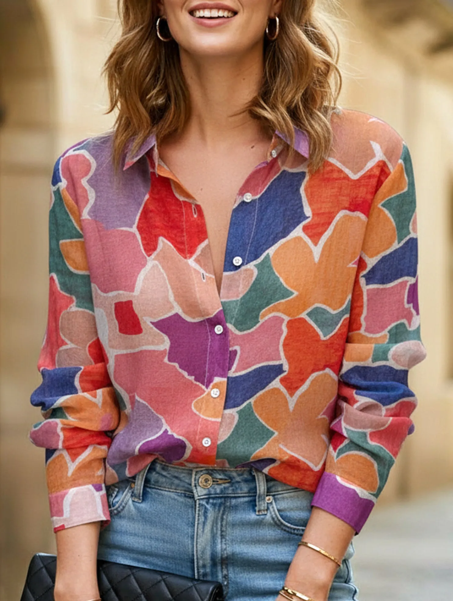 Everyday Jacket Minimalist Detailing Casual pastoral style printed shirt
