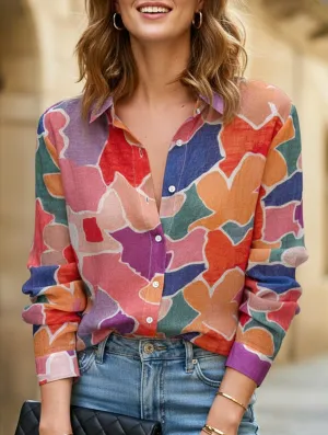 Casual pastoral style printed shirt Loose Tee
