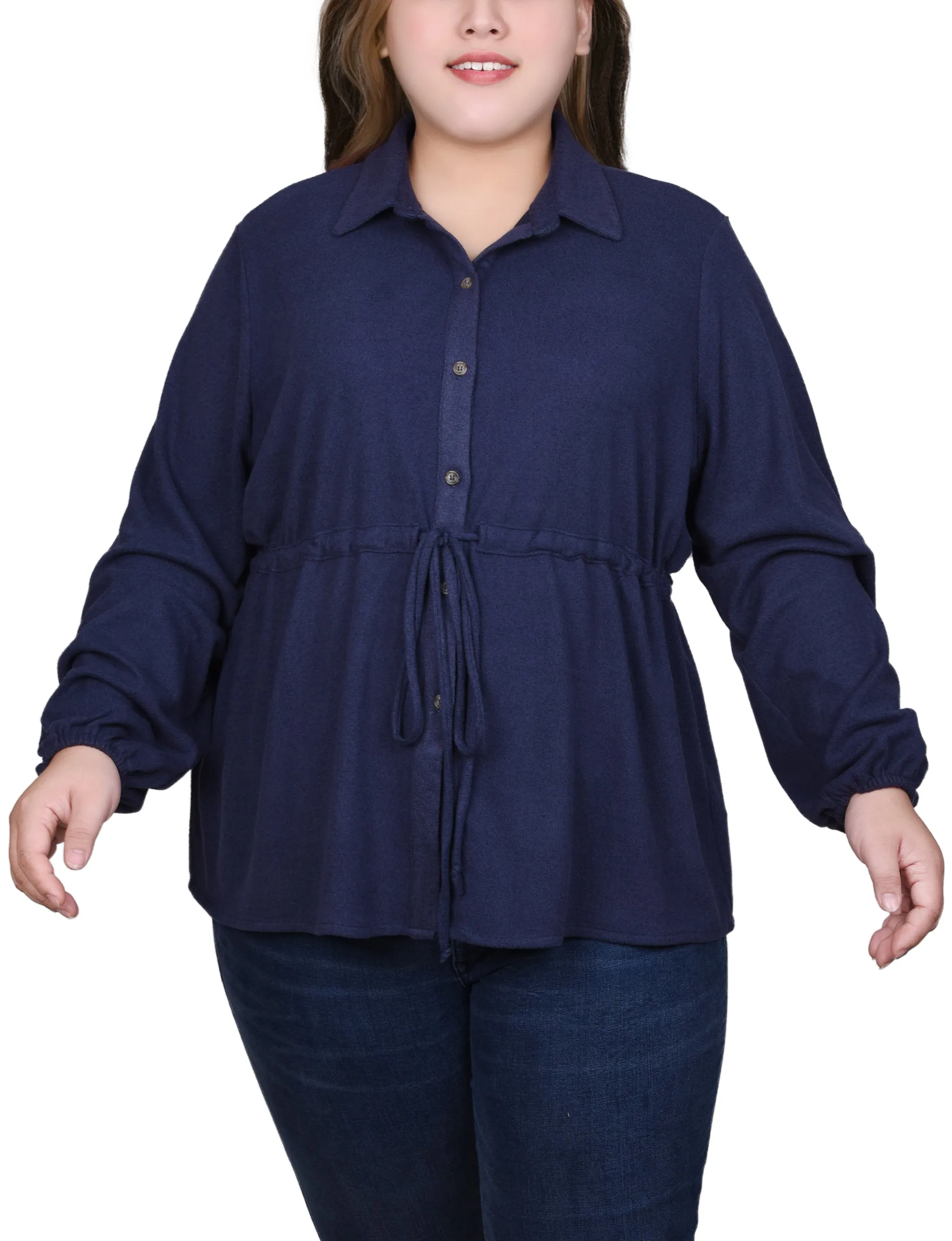 Plus Size Long Dolman Sleeve Drawstring-Waist Tunic Top Basic Wardrobe
