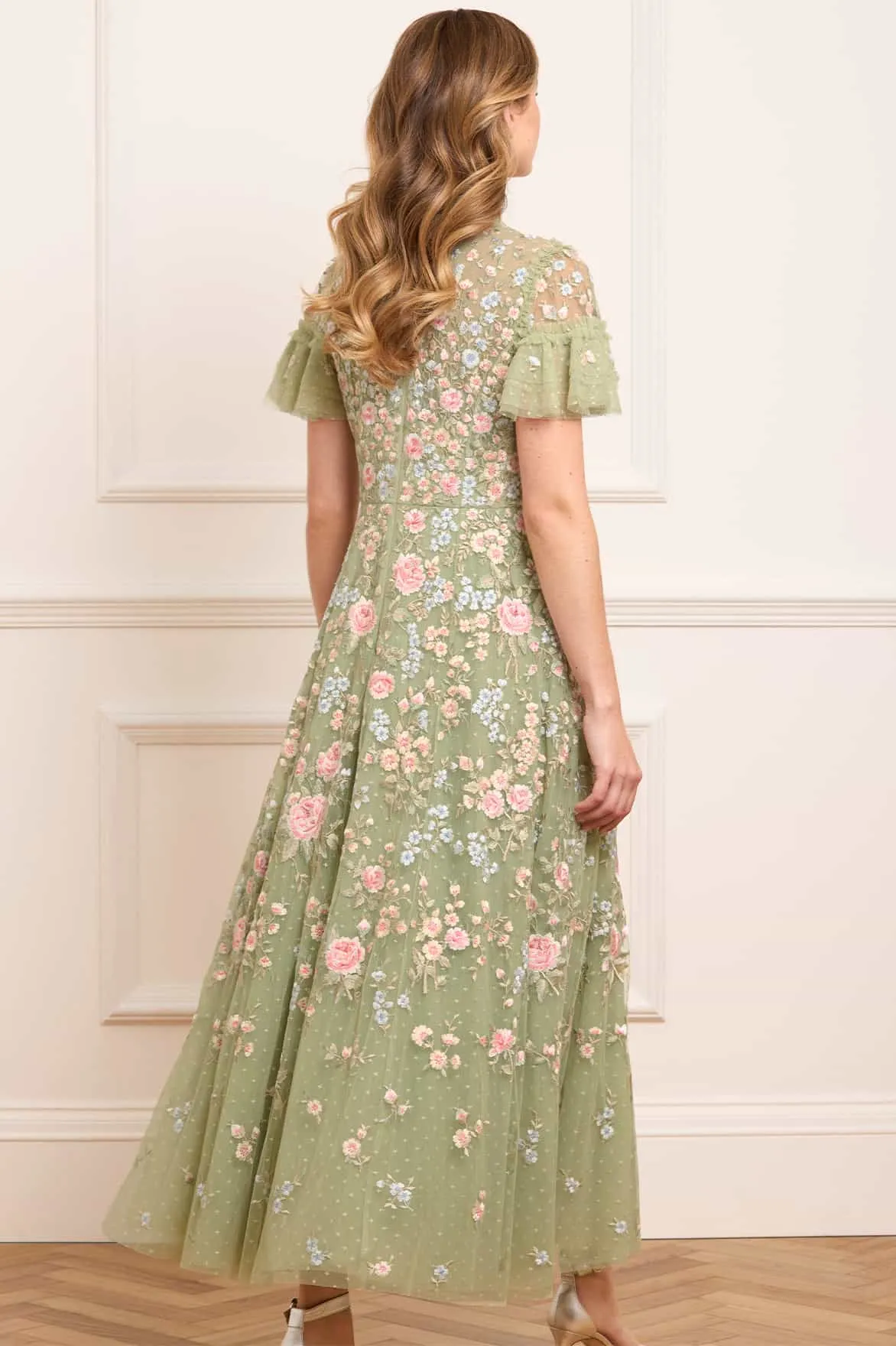 Antoinettes Floral Round Neck Ankle Gown Brunch Glow Bow Soft