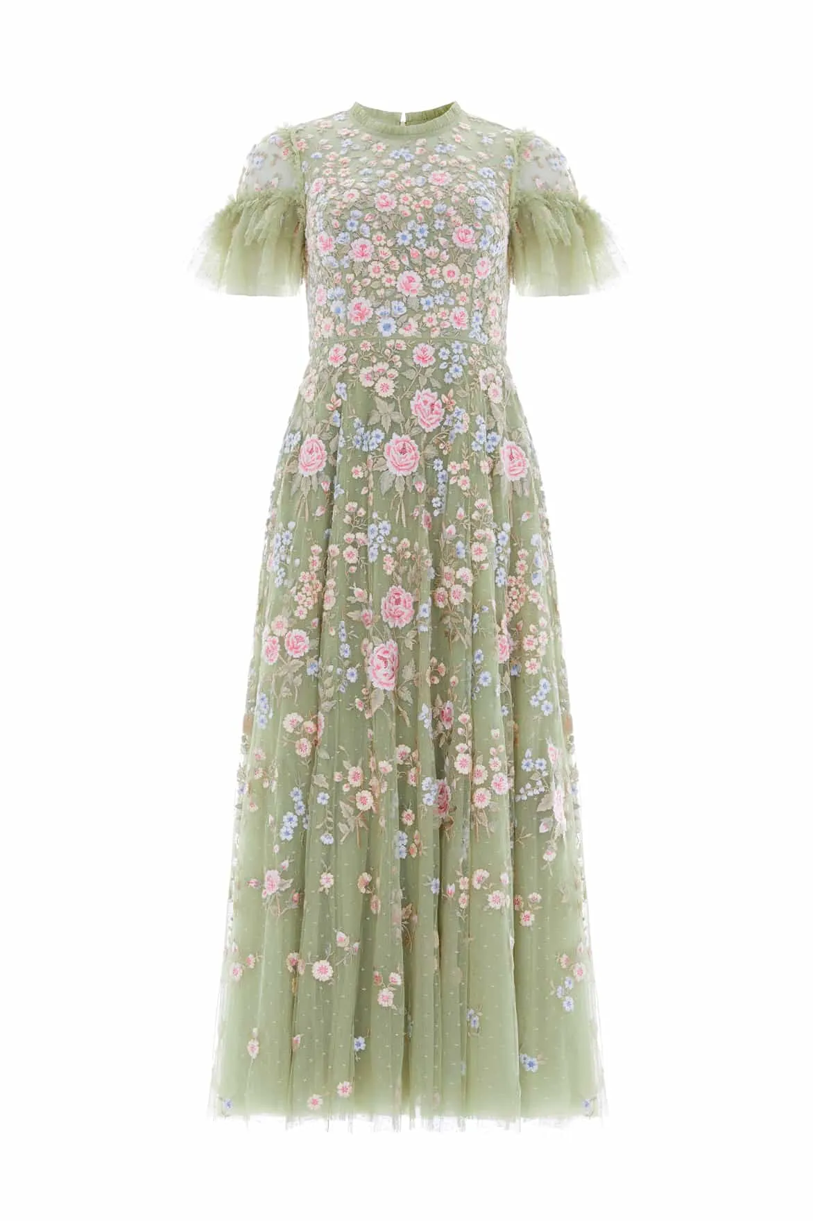 Antoinettes Floral Round Neck Ankle Gown Boat-Neck