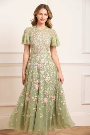Casual Feel Party Safe Antoinettes Floral Round Neck Ankle Gown