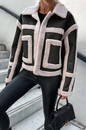 WrinkleResistantFinish Stretch Waistband Design WOMEN PLUSH WARM FALL WINTER LAPEL JACKET