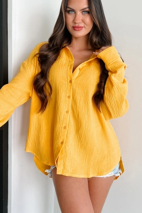 Gino Mono B Cotton Gauze Button-Down Shirt (Mango) PolyesterBlend Lightweight Blouse