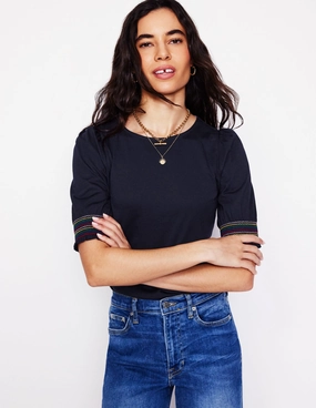 Cotton Smocked Cuff Top-Navy UPFProtection