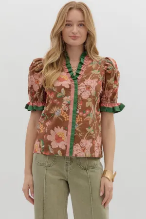 Tagless Collar Eco Conscious Dye Process Juliet Floral Ruffle Top