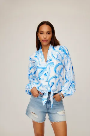 Scarlet Tie Front Top Painted Paisley Cozy Blouse