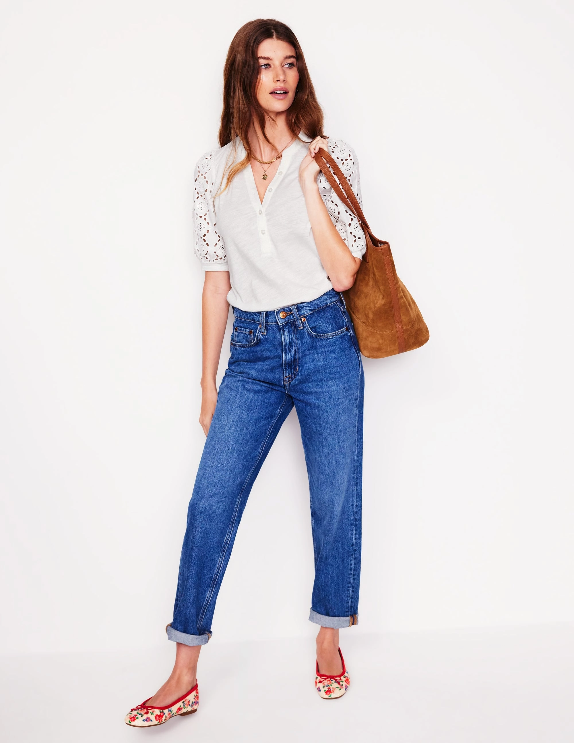 TwillWeave Eden Puff Sleeve Henley Top-White