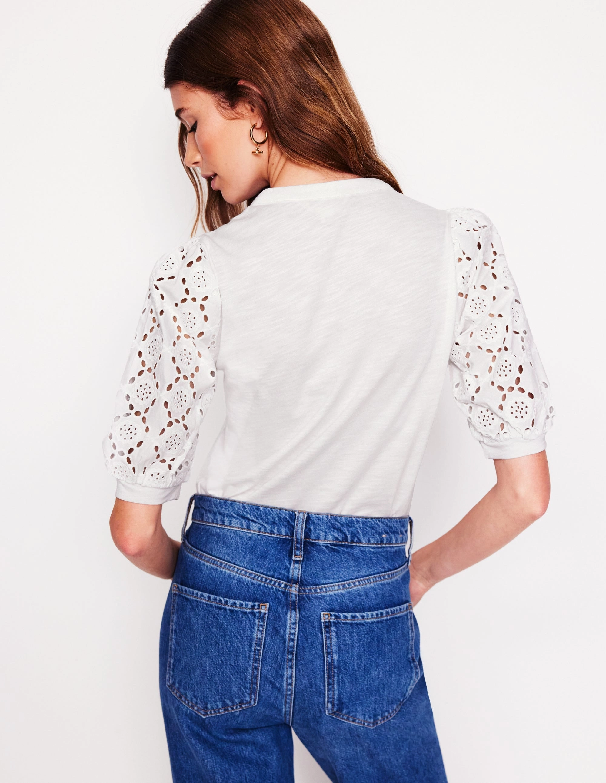 AntiSlipGrip Soft Pullover Eden Puff Sleeve Henley Top-White
