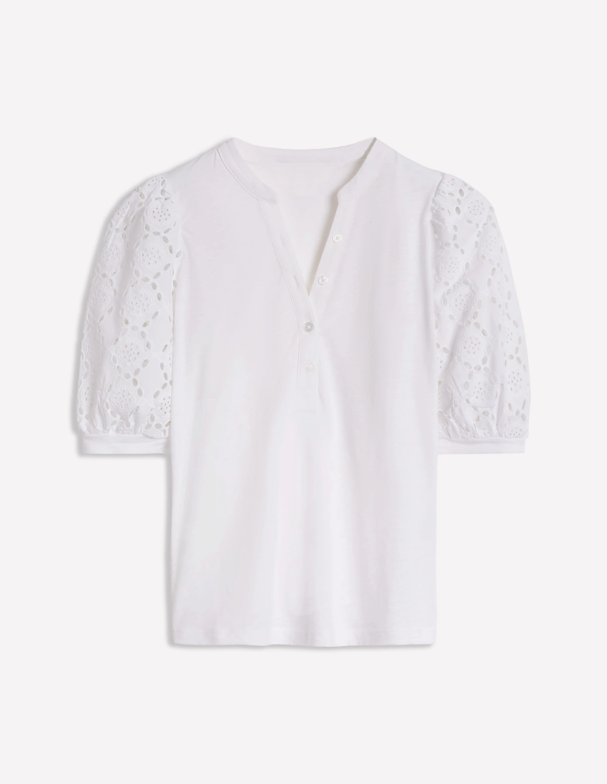 Eden Puff Sleeve Henley Top-White Layered Look NonFadeFinish