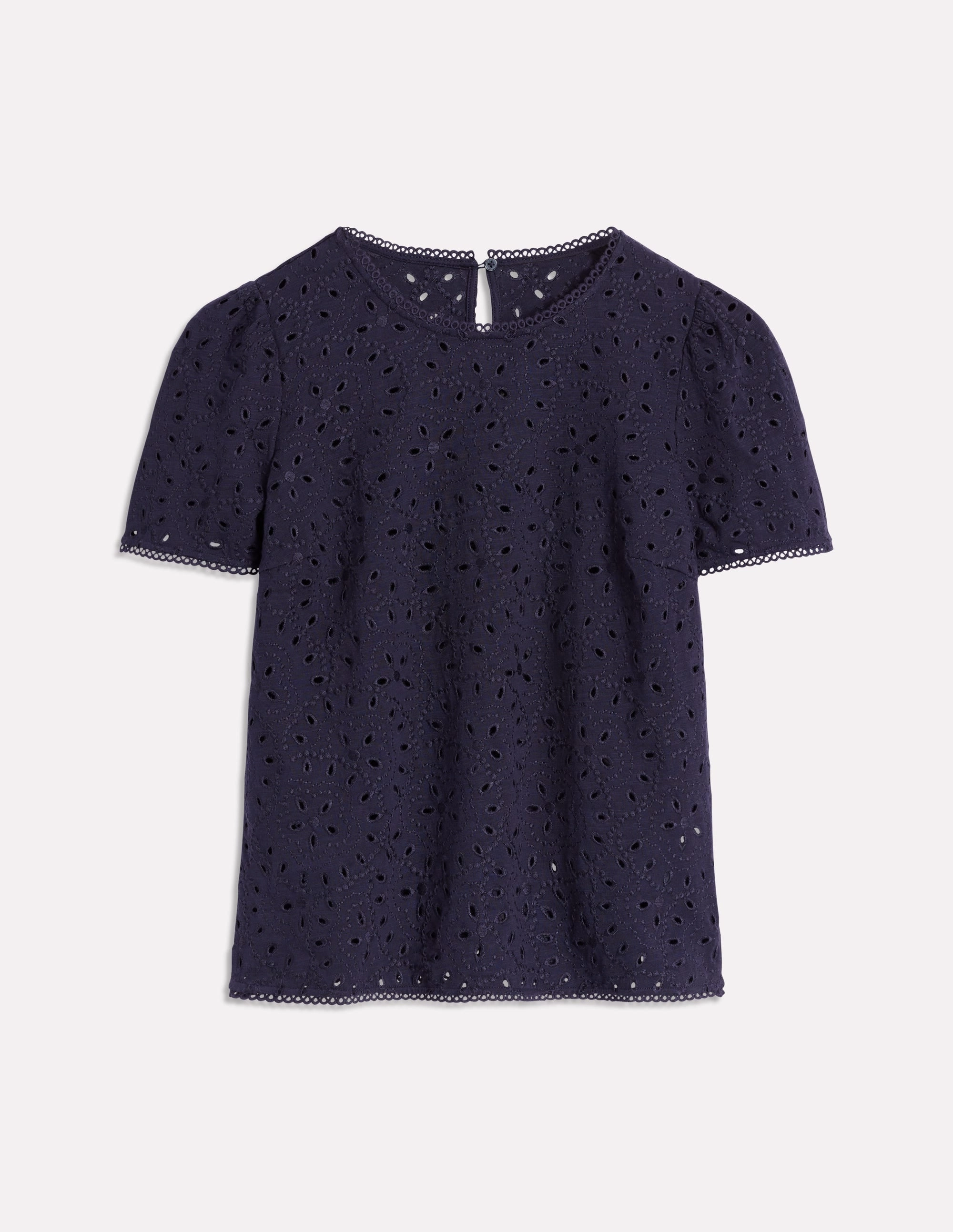 SoftKnit Edi Embroidered Top-Navy