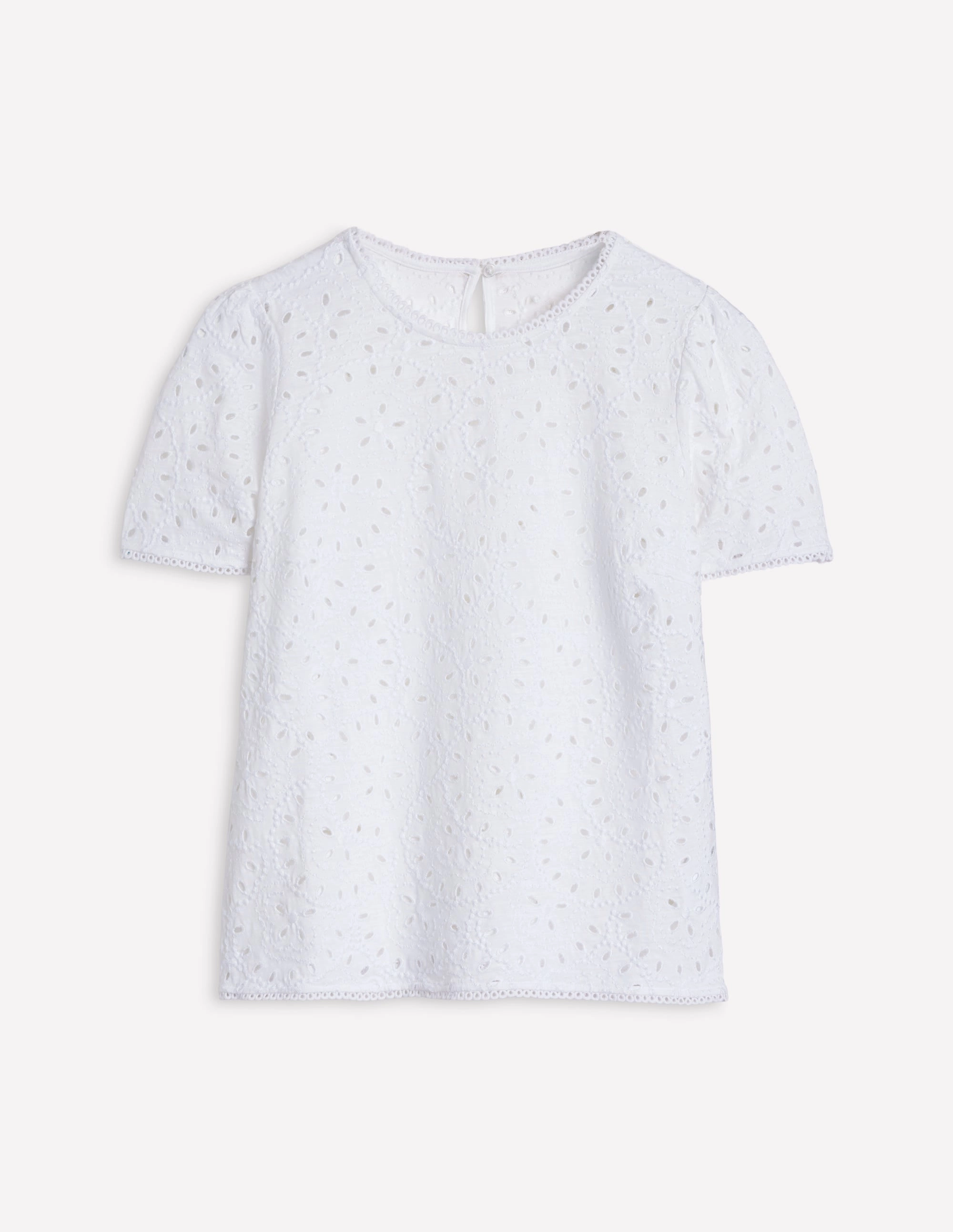 Edi Embroidered Top-White NonRestrictiveCollar NoSlipSurface