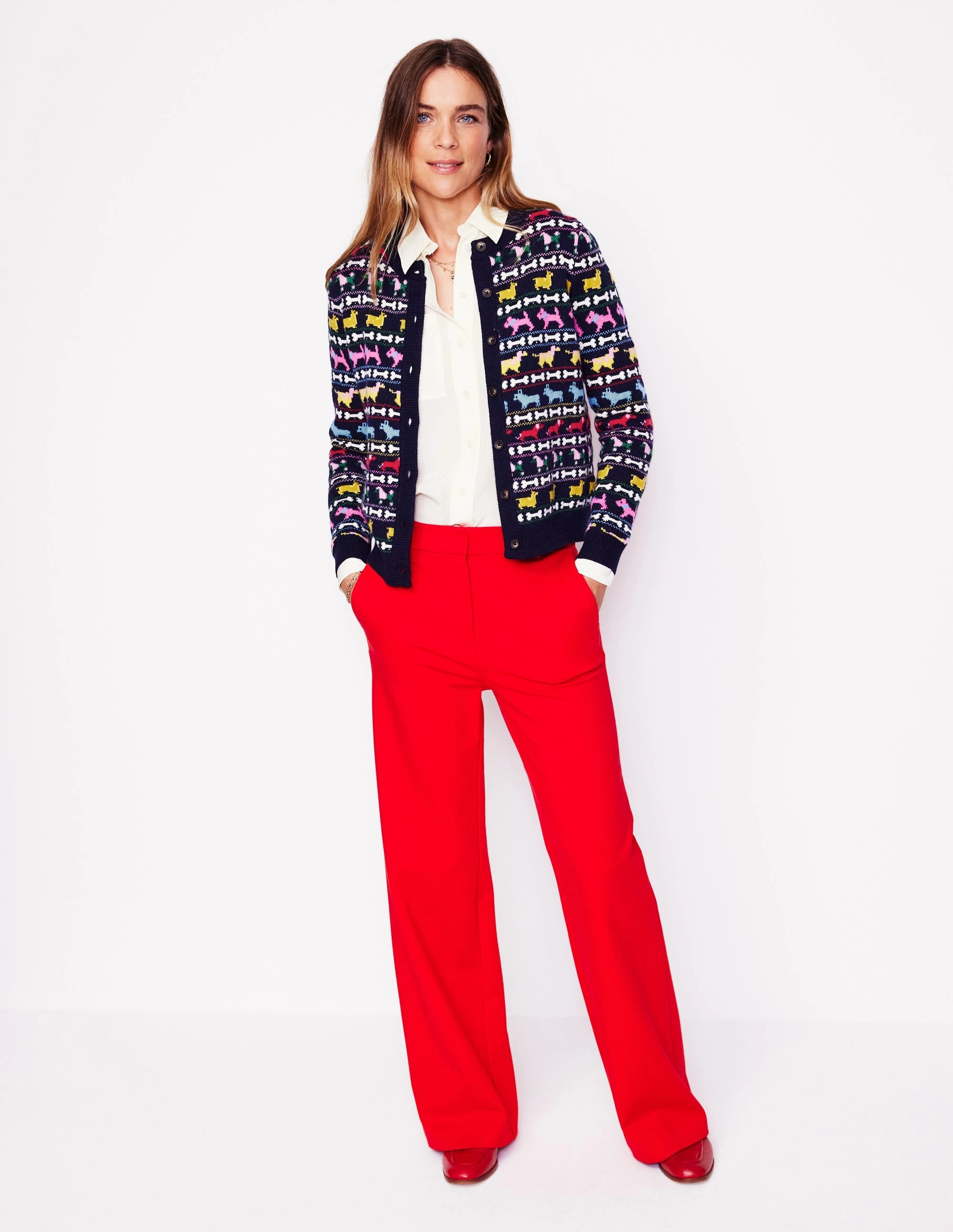 Seasonless Style Edie Fair Isle Cardigan-Navy, Dogs