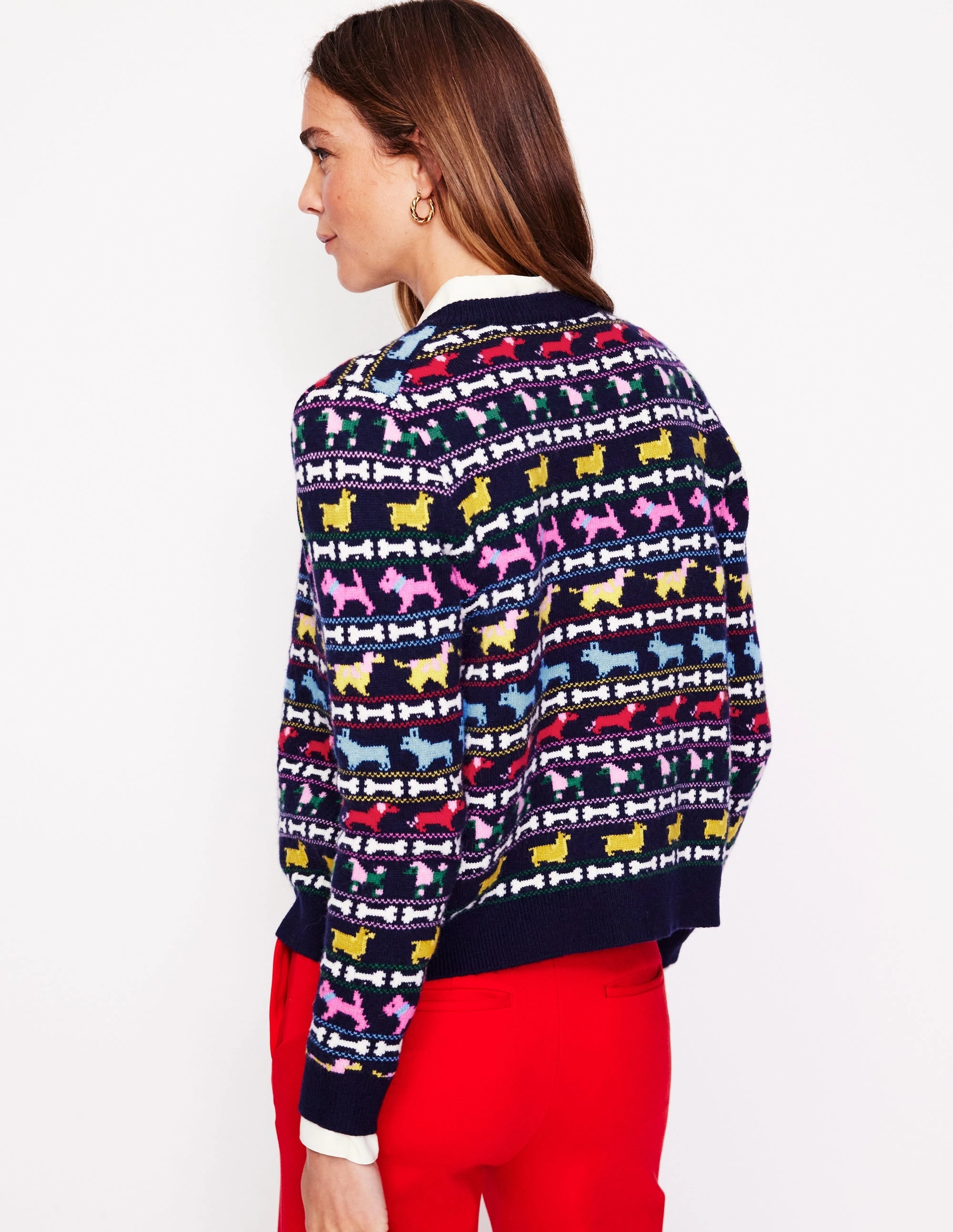 Edie Fair Isle Cardigan-Navy, Dogs Stylish Drape Seamless Stitch Construction