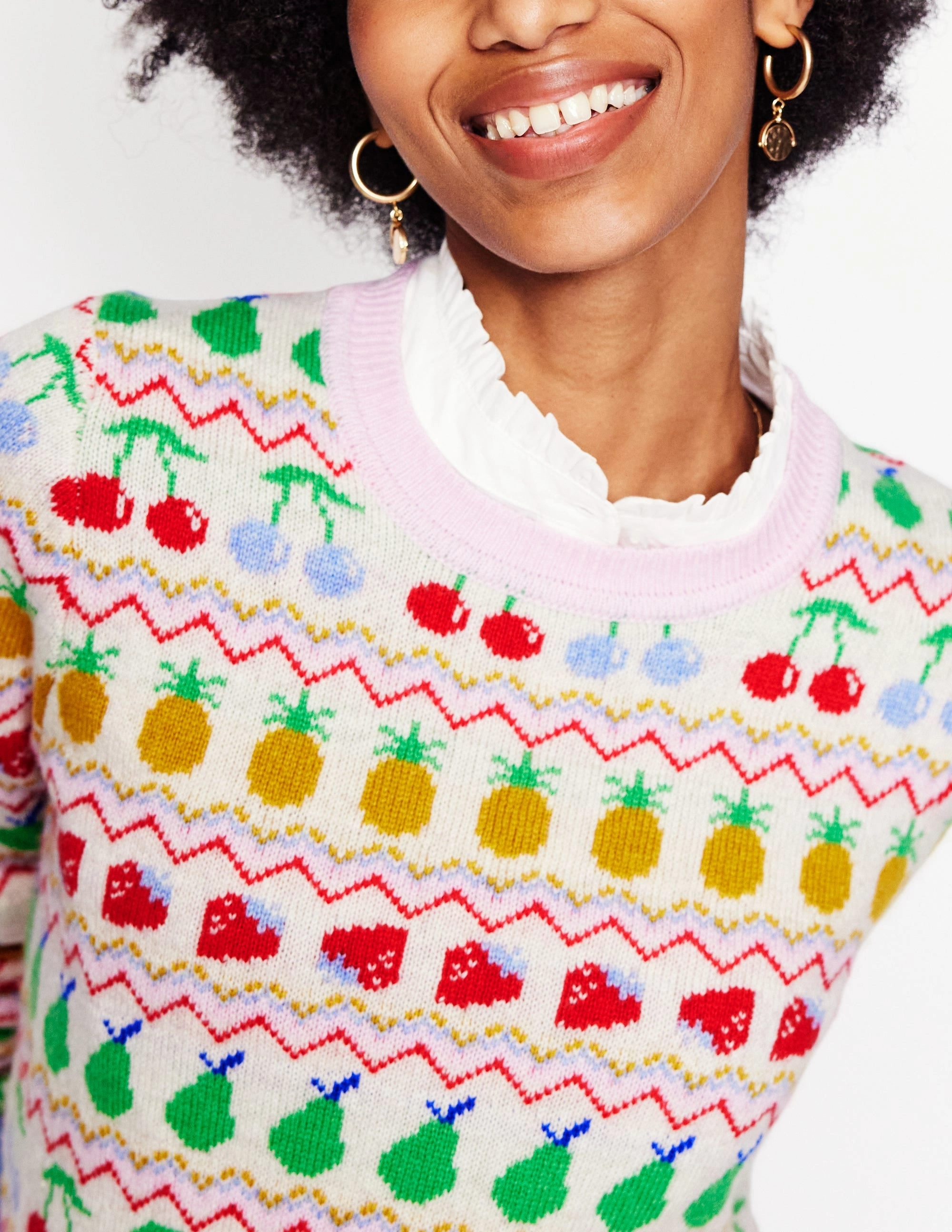 Stay Soft Edie Fair Isle Jumper-Ecru Marl, Fruit