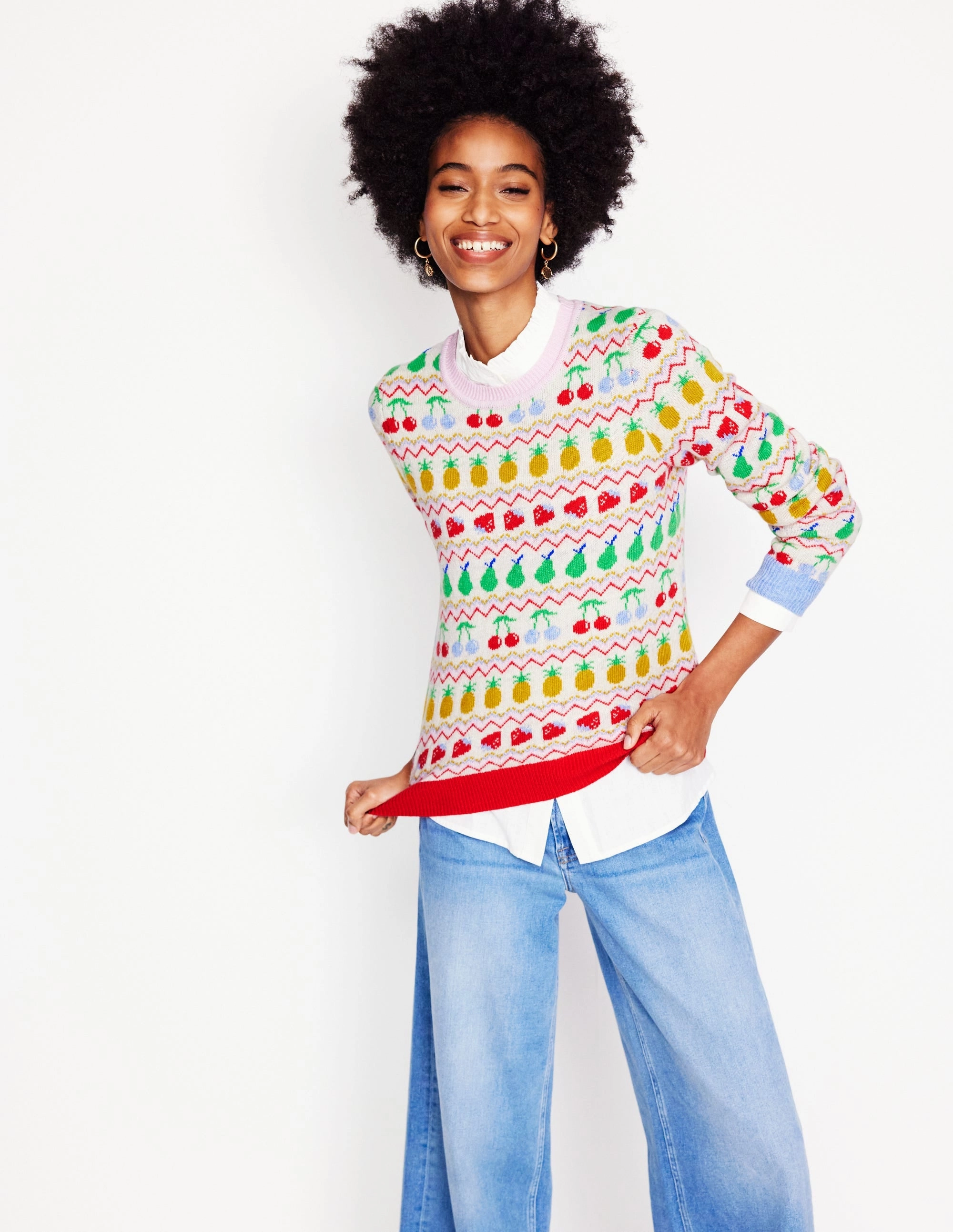 Edie Fair Isle Jumper-Ecru Marl, Fruit Biodegradable Fiber