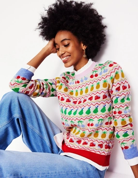 Natural Fiber Construction Edie Fair Isle Jumper-Ecru Marl, Fruit