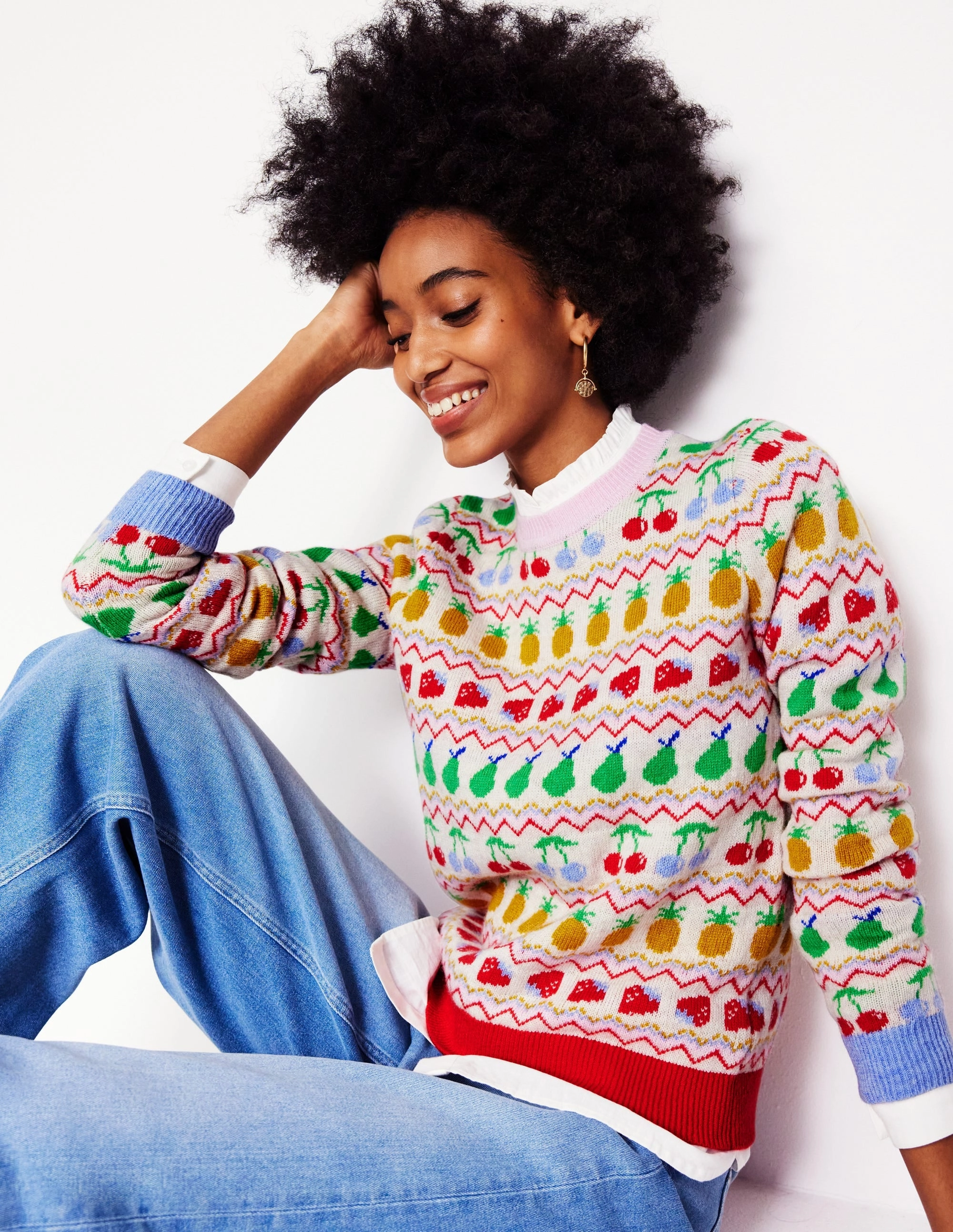 Natural Fiber Construction Edie Fair Isle Jumper-Ecru Marl, Fruit