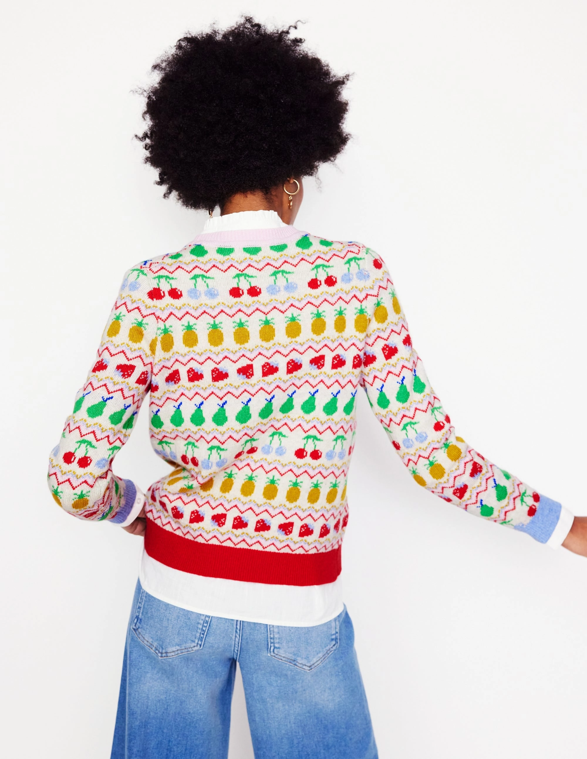 Day Layer Light Weight Edie Fair Isle Jumper-Ecru Marl, Fruit