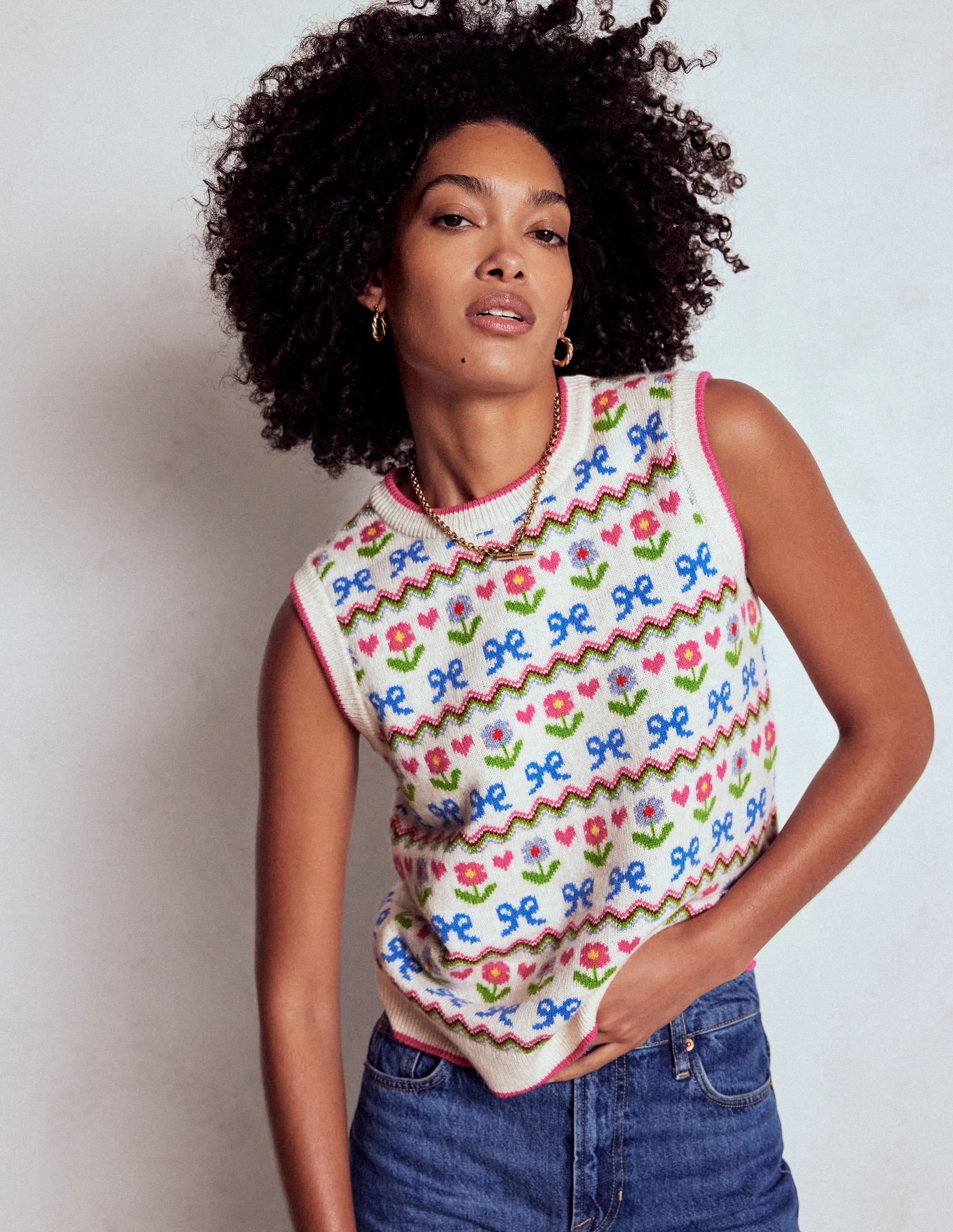 Edie Fair Isle Tank-Oatmeal Melange, Flowers Office Comforted