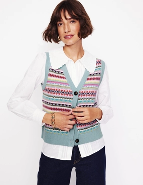 Texture Tone MachineWashable Fabric Edie Fair Isle Waistcoat-Blue, Heritage Fair Isle